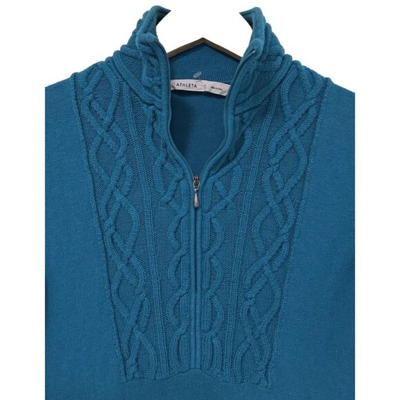 S NWOT Athleta Teal Sawtooth Organic Cotton Soft Cable Knit Boho Sweater Dress - Picture 5 of 7